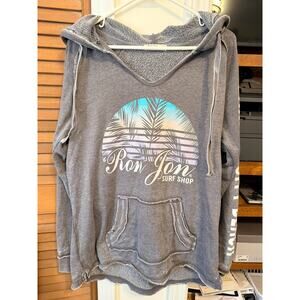 Vintage ron jon surf shop pull over hoodie tropical distressed v-neck Large